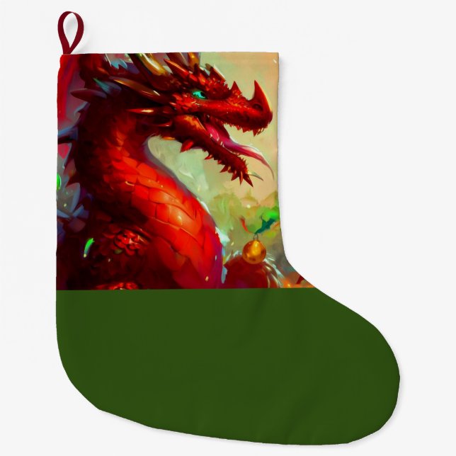 Christmas Dragon 1 Large Christmas Stocking (Front)