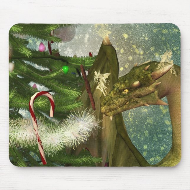 Christmas Dragon and Fairies Mouse Pad (Front)