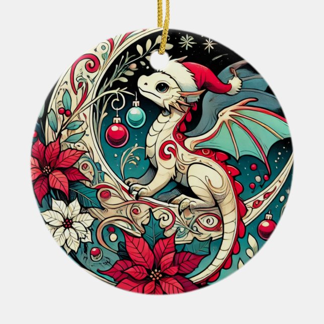 Christmas Dragon                                   Ceramic Ornament (Front)