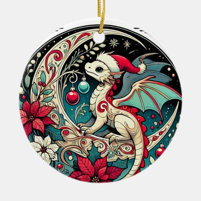 Christmas Dragon                                   Ceramic Ornament (Front)