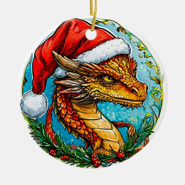 Christmas dragon ceramic ornament (Front)