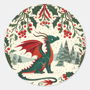 Christmas Dragon Classic Round Sticker