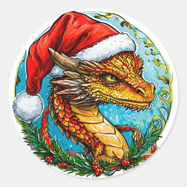 Christmas dragon classic round sticker (Front)