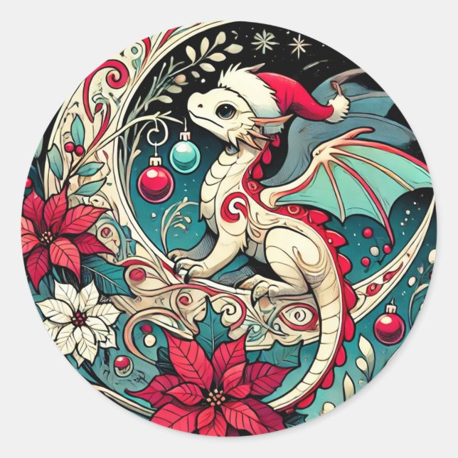 Christmas Dragon                                   Classic Round Sticker (Front)