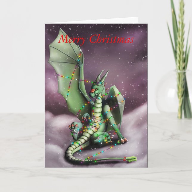 Christmas Dragon Fairy Lights Holiday Card (Front)