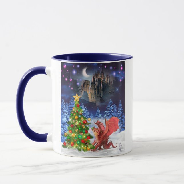 Christmas Dragon Getting Into Trouble Mug (Left)