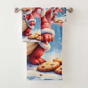 Christmas dragon, too cute to arrest, bath towel set
