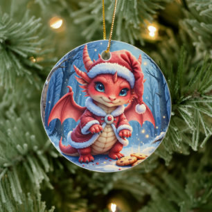 Christmas dragon, too cute to arrest, ceramic ornament