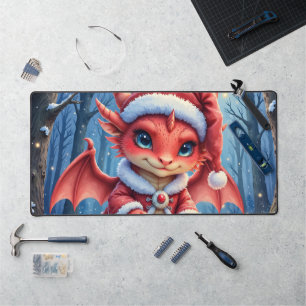 Christmas dragon, too cute to arrest, desk mat