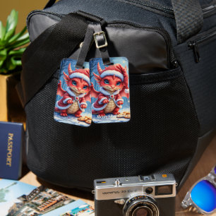 Christmas dragon, too cute to arrest, luggage tag
