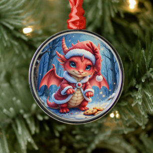Christmas dragon, too cute to arrest, metal ornament
