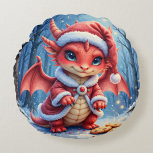 Christmas dragon, too cute to arrest, round cushion