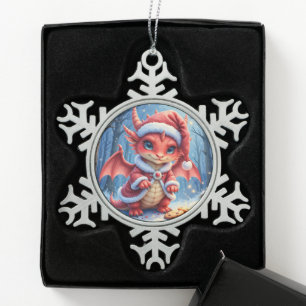 Christmas dragon, too cute to arrest, snowflake pewter christmas ornament