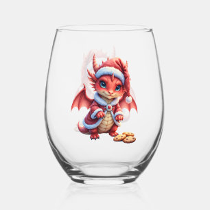 Christmas dragon, too cute to arrest, stemless wine glass