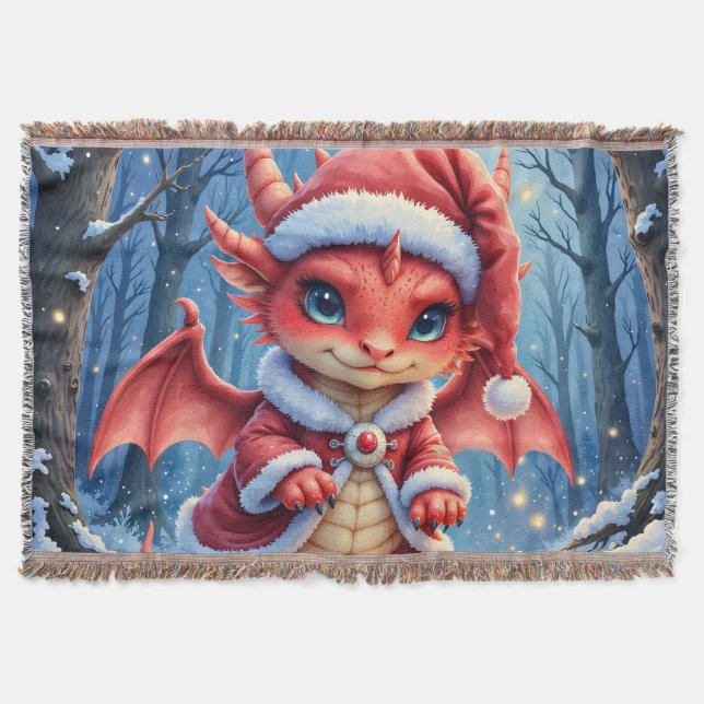 Christmas dragon, too cute to arrest,  throw blanket (Front)