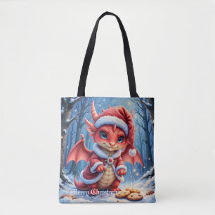 Christmas dragon, too cute to arrest,  tote bag