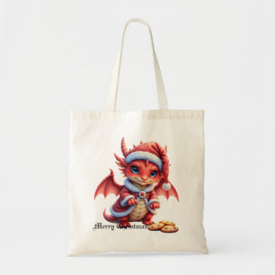 Christmas dragon, too cute to arrest, tote bag