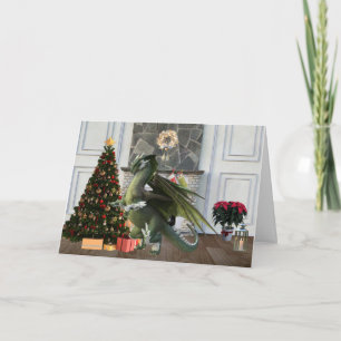 Christmas Dragon Tree Fireplace Scene Card