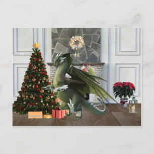 Christmas Dragon Tree Fireplace Scene  Postcard