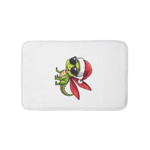 Christmas Dragonfly Santa Hat Funny Xmas Kids Bath Mat