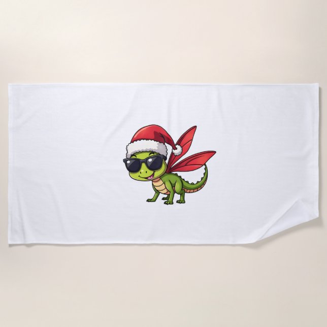 Christmas Dragonfly Santa Hat Funny Xmas Kids Beach Towel (Front)