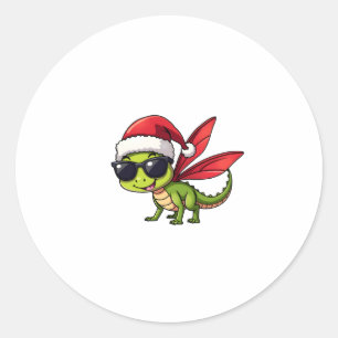 Christmas Dragonfly Santa Hat Funny Xmas Kids Classic Round Sticker