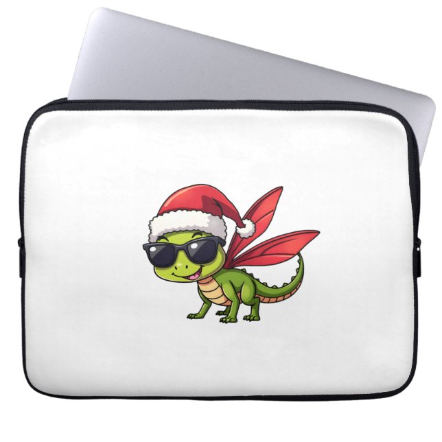 Christmas Dragonfly Santa Hat Funny Xmas Kids Laptop Sleeve (Front)