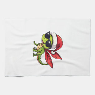 Christmas Dragonfly Santa Hat Funny Xmas Kids Tea Towel