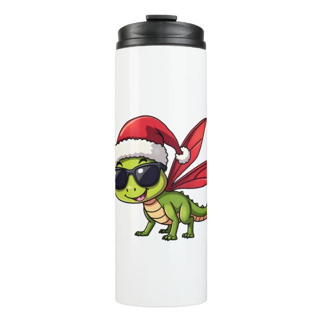 Christmas Dragonfly Santa Hat Funny Xmas Kids Thermal Tumbler (Front)