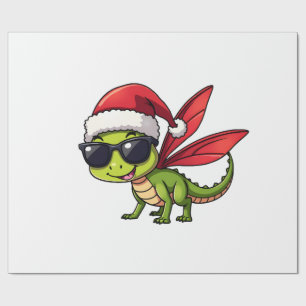 Christmas Dragonfly Santa Hat Funny Xmas Kids Wrapping Paper
