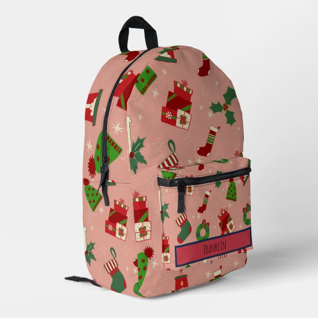 Christmas Drawing I Custom Name  Printed Backpack (Back Corner Left)