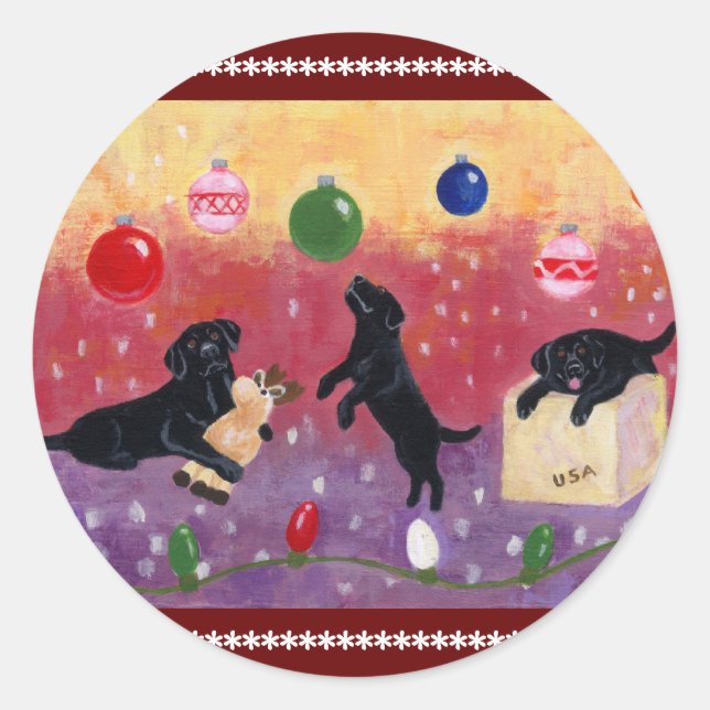 Christmas Dreaming Black Lab Classic Round Sticker (Front)