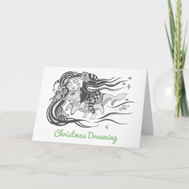 Christmas Dreaming Circus Girl Holiday Card (Front)