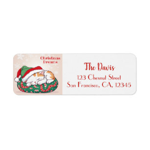 Christmas Dreams - Sleeping Kitten in Santa Hat Return Address Label