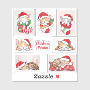 Christmas Dreams - Sleeping Kittens in Santa Hat