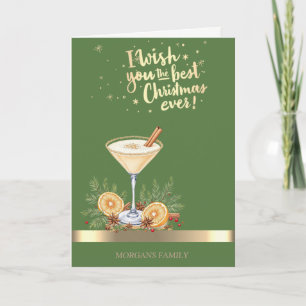 Christmas Drink Gold Stripe Green Holiday Card