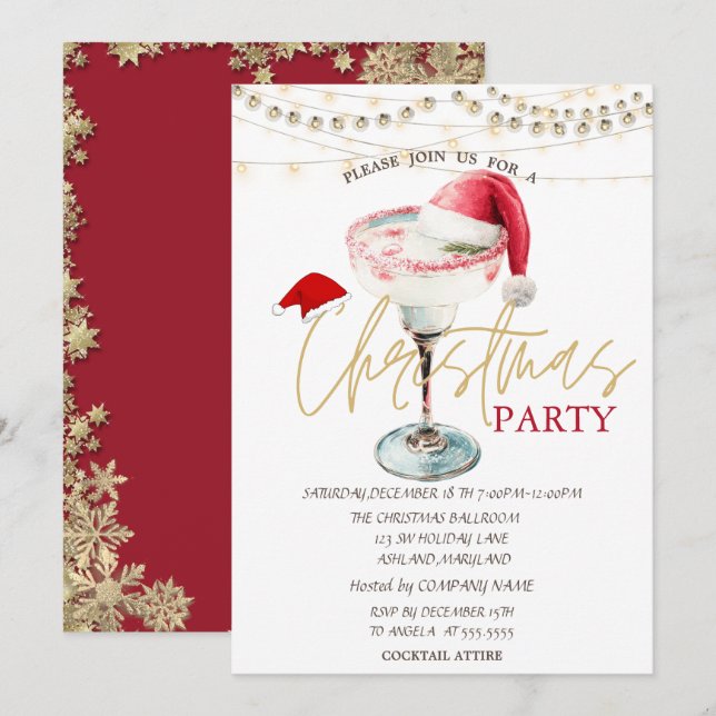 Christmas Drink Santa Hat Stars Christmas  Invitation (Front/Back)