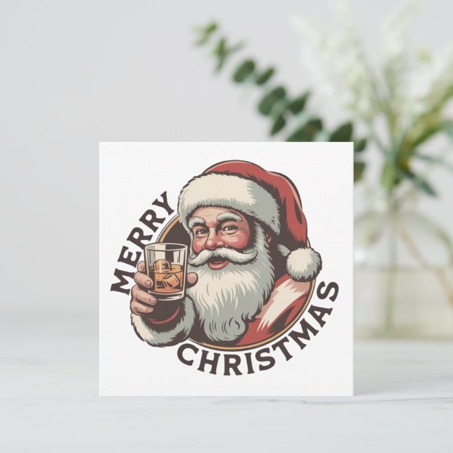 Christmas Drinking Bourbon Party Whiskey Lover  Holiday Card (Standing Front)