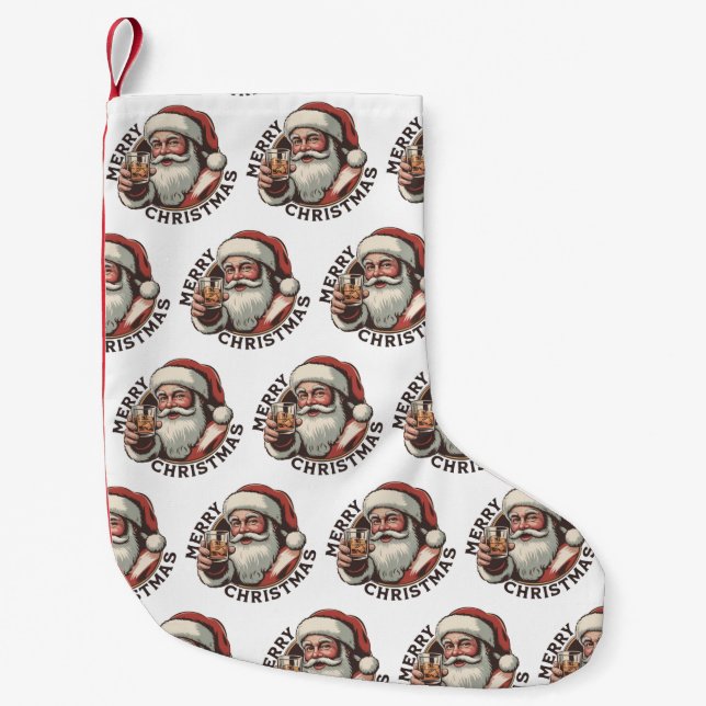 Christmas Drinking Bourbon Party Whiskey Lover  Small Christmas Stocking (Front)