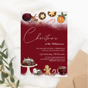 Christmas drinks and food dinner party invitation