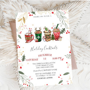 Christmas Drinks Cocktail Holly Company Christmas  Invitation
