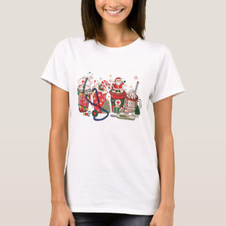 Christmas Drinks Santa Cocoa Hospital Nurse T-Shirt