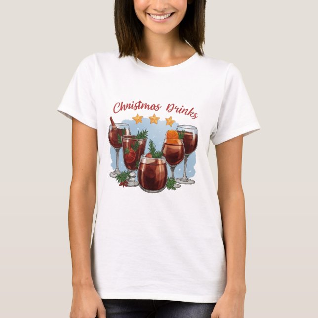 Christmas Drinks Watercolor Print | Festive Mulled T-Shirt (Front)