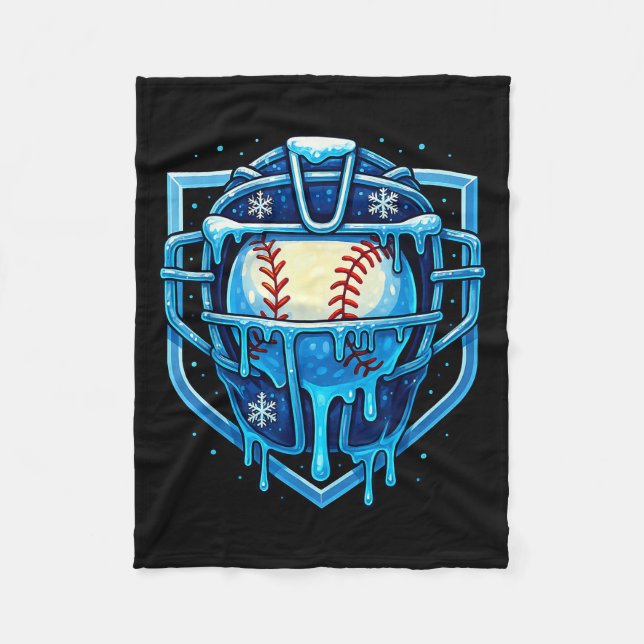 Christmas Drip Baseball Catcher Mask Ice Cream Dri Fleece Blanket (Front)