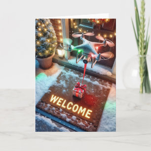 Christmas Drone Delivering a Gift Holiday Card