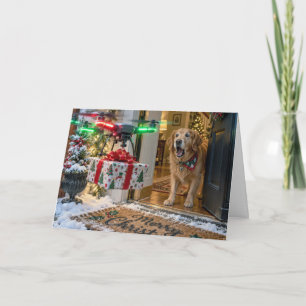 Christmas Drone Delivery with Surprised Dog Card