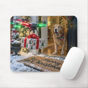 Christmas Drone Delivery with Surprised Dog Mouse Pad
