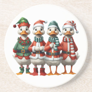 Christmas Duck Family Festive Holiday Decor Coaster