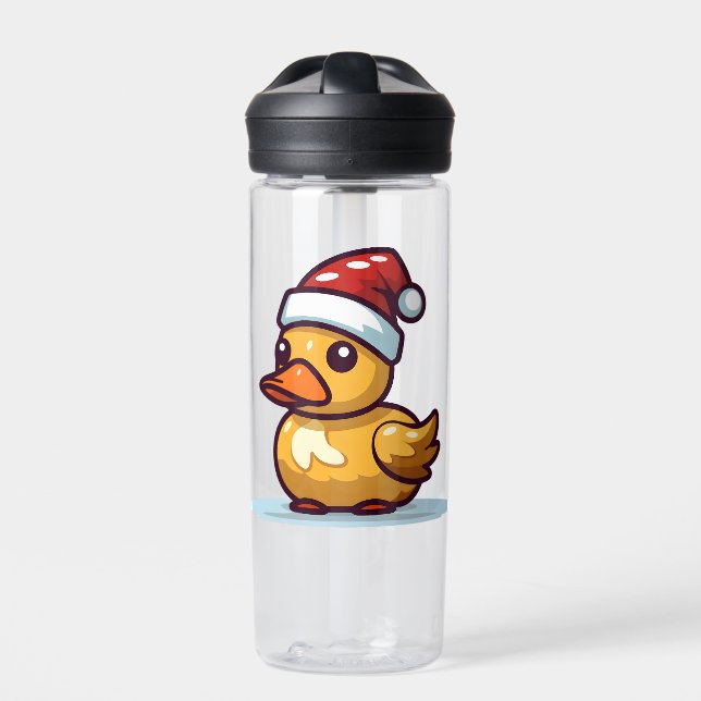 Christmas Duck in Santa hat Water Bottle (Front)