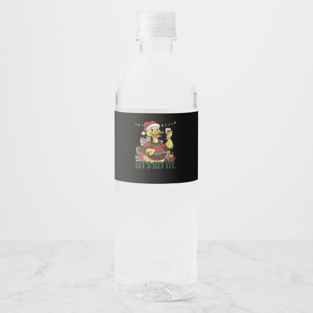 Christmas Duck, Let's Get Lit  Water Bottle Label (Front)
